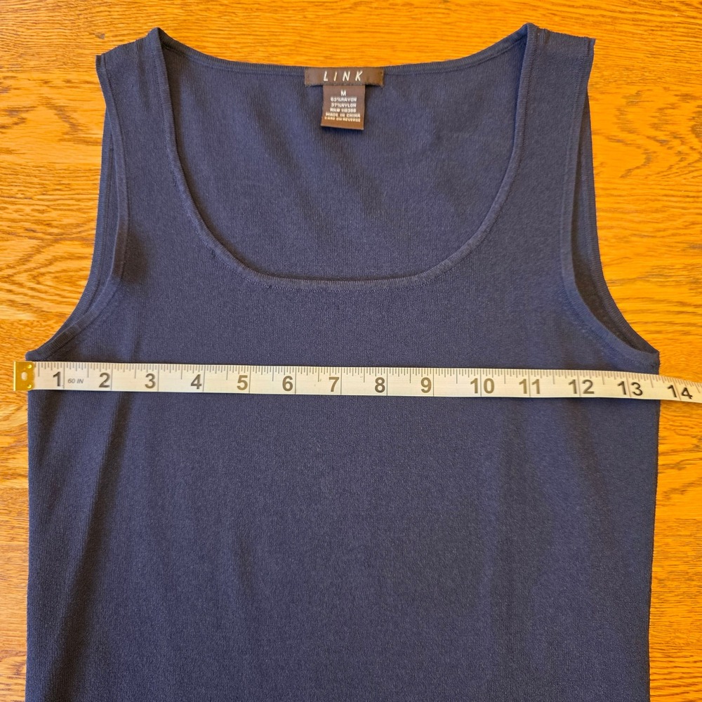 Link Womens M Navy Blue Knit Scoop Neck Tank Top Shell Career Layer Minimalist - Picture 7 of 8